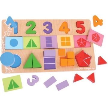 Puzzle din lemn pentru copii Bigjigs - Cu cifre si forme geometrice
