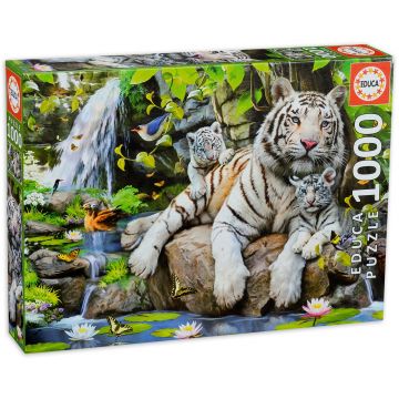Puzzle Educa din 1000 de piese - Tigru alb bengalez cu cei mici