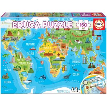 Puzzle Educa din 150 de piese - Harta lumii cu repere