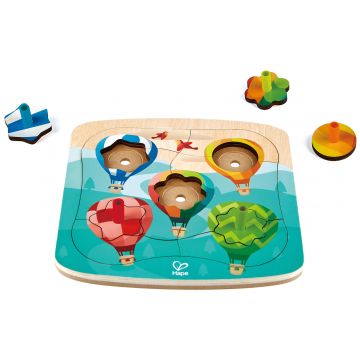 Puzzle-joc din lemn 2 in 1 Hape - Baloane