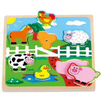 Puzzle muzical din lemn Lelin - Ferma