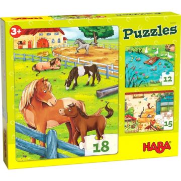 Puzzle pentru copii Haba - Animalele din ferma, 3 bucati