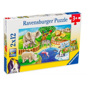 Puzzle Ravensburger din 2 x 12 de piese - Animale in gradina zoologica