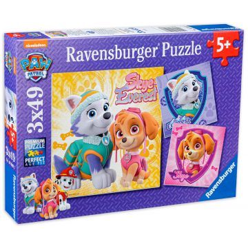 Puzzle Ravensburger din 3 x 49 de piese - Ski si Everest, Patrula catelusilor