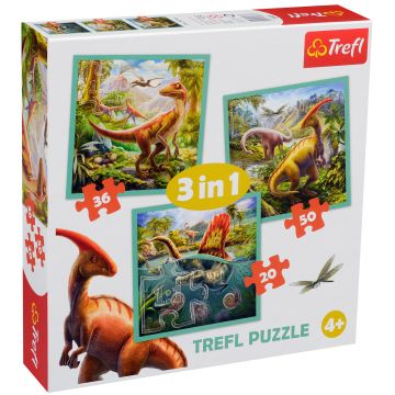 Puzzle Trefl 3 in 1 - Lumea dinozaurilor