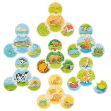 Set din lemn  2 in 1 Goki - Animale, joc si puzzle