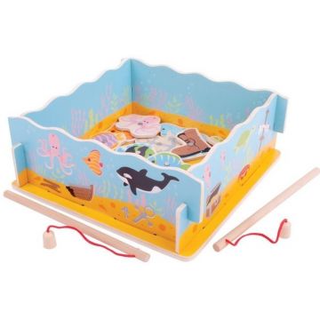 Set din lemn Bigjigs - Pescuit magnetic, albastru, 10 piese