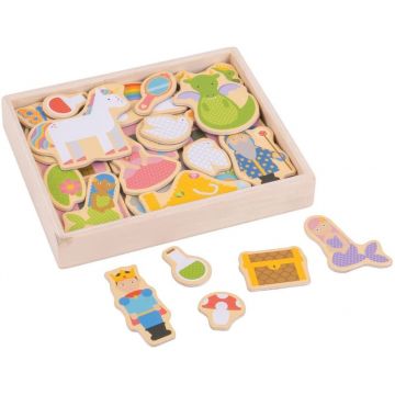 Set magneti din lemn Bigjigs - Fantezie, in cutie din lemn