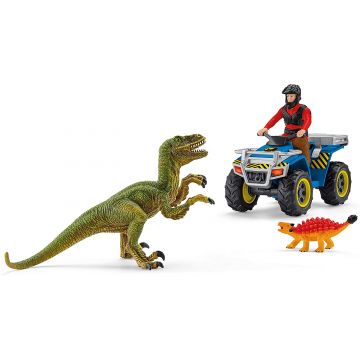 Set Schleich Dinosaurs - Fuga de un velosiraptor, cu un ATV