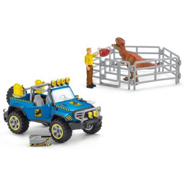 Set Schleich Dinosaurs - Paznic de dinozauri, cu masina de teren