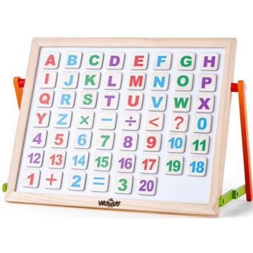 Tabla magnetica pentru copii Woody - Cu litere, numere si doua fete