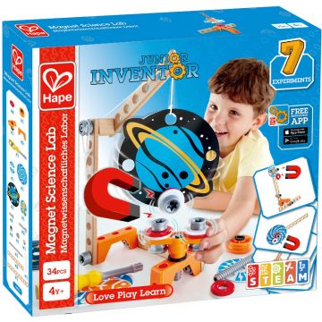 Constructor din lemn Hape Junior Inventor - Laborator de cercetare cu magneti