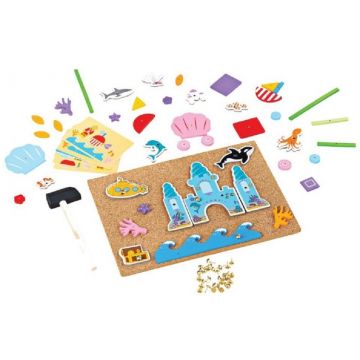 Joc creativ pentru copii Bigjigs - Lumea subacvatica, cu tabla de pluta si ciocan