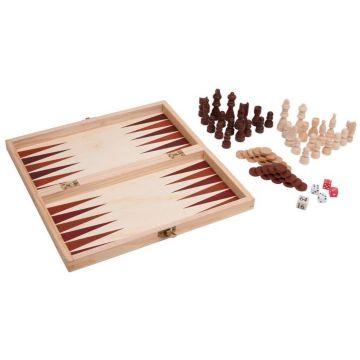 Joc de societate  3 in 1 Small Foot - Sah, table, joc cu zaruri