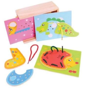 Jucarie din lemn pentru copii Bigjigs - Joc cu sireturi in cutie