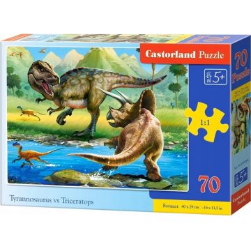 Puzzle Castorland din 70 de piese - Tiranosaurul impotriva Triceraptosului
