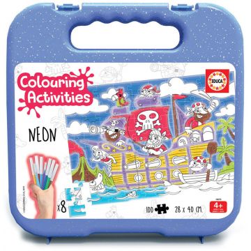 Puzzle de colorat Educa din 100 de piese - Pirates, cu 8 carioci