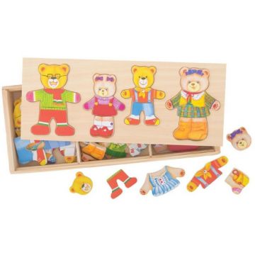 Puzzle din lemn Bigjigs - Familie de ursi, de imbracat
