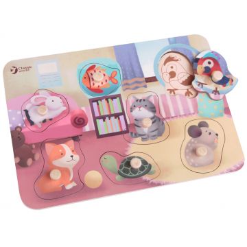 Puzzle din lemn cu manere Classic World - Animale de companie