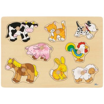 Puzzle din lemn cu manere pentru copii Goki - Ferma