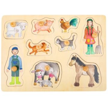 Puzzle din lemn cu manere Small Foot - Animalele din ferma, 9 piese