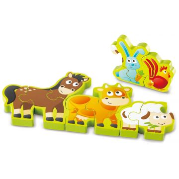 Puzzle din lemn Hape - Numere si animale domestice, doua fete