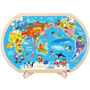 Puzzle din lemn pentru copii Toi World - Harta lumii, 80 piese
