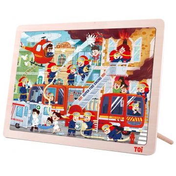 Puzzle din lemn pentru copii Toi World - Incendiu in oras, 100 piese