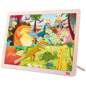 Puzzle din lemn pentru copii Toi World - Pamantul lui Dino, 100 piese
