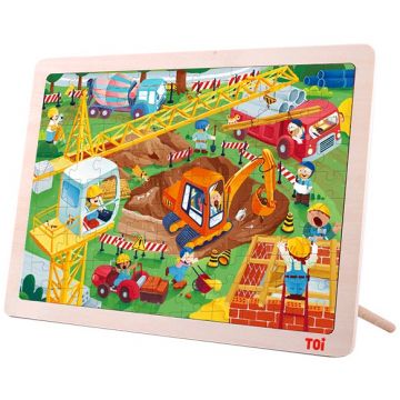 Puzzle din lemn pentru copii Toi World - Santier, 100 piese
