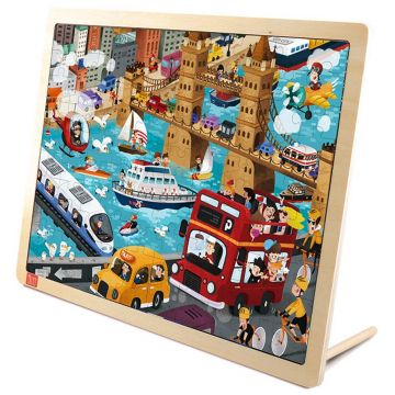Puzzle din lemn pentru copii Toi World - Transport urban, 100 piese