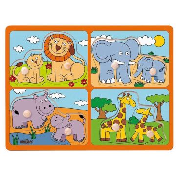 Puzzle din lemn pentru copii Woody cu manere - Animale din Africa