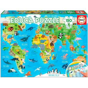 Puzzle Educa din 150 de piese - Animals World Map