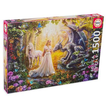 Puzzle Educa din 1500 de piese - Dragon, printesa si unicorn