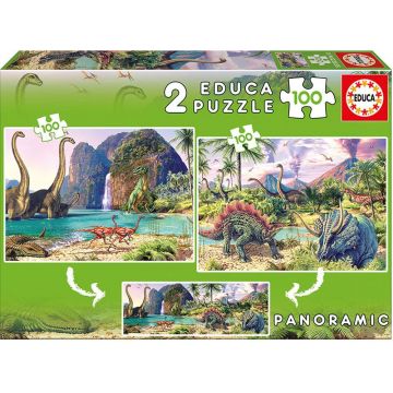 Puzzle Educa din 2 x 100 de piese - Dino World