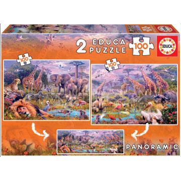 Puzzle  Educa din 2 x 100 de piese - Wild Animals