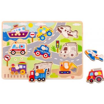 Puzzle educativ cu manere Tooky Toy - Mijloace de transport