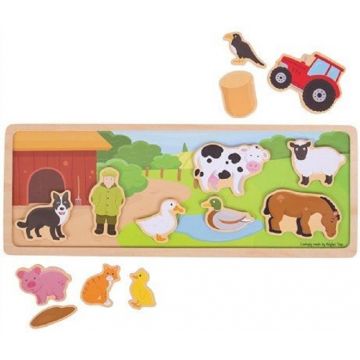 Puzzle magnetic de lemn Bigjigs - Ferma, 14 piese