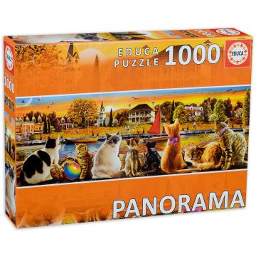 Puzzle panoramic Educa din 1000 de piese -Pisici la dig