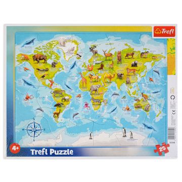 Puzzle pentru copii Trefl din 25 de piese - Harta lumii cu animale