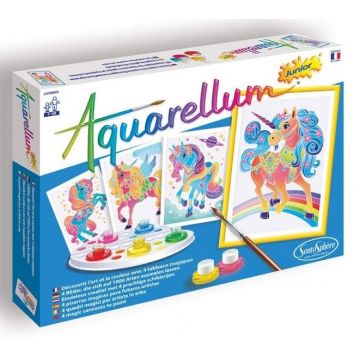 Set creativ de colorat Sentosphere - Unicorni, cu vopsele acuarele
