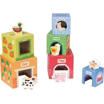 Set pentru copii Lelin Toys - Cuburi de carton cu animale din lemn