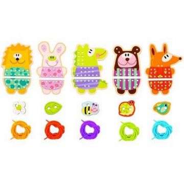 Trusa creativa de cusut Tooky Toy - Animalute de lemn