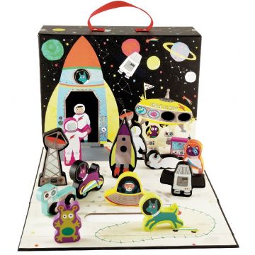 Cutie pentru joaca Floss & Rock - Cosmos, cu figurine din lemn