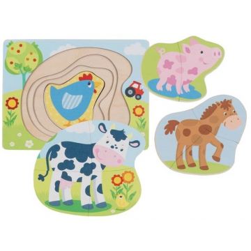Goki Puzzle multistrat din lemn - Animale de fermă