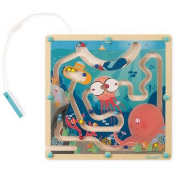 Joc din lemn pentru copii Janod - Labirint magnetic, ocean