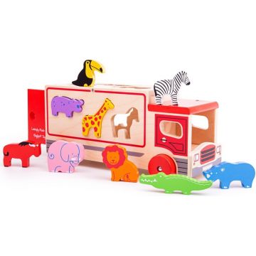 Jucarie de sortat, din lemn Bigjigs - Camion Safari