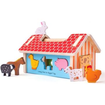 Jucarie din lemn de sortat Bigjigs - Animalele din ferma, 11 piese