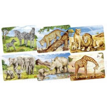 Mini puzzle din lemn Goki - Animale din Africa, 24 piese, sortiment