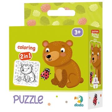 Puzzle cu două fețe Dodo pentru colorat din 16 piese - Urs